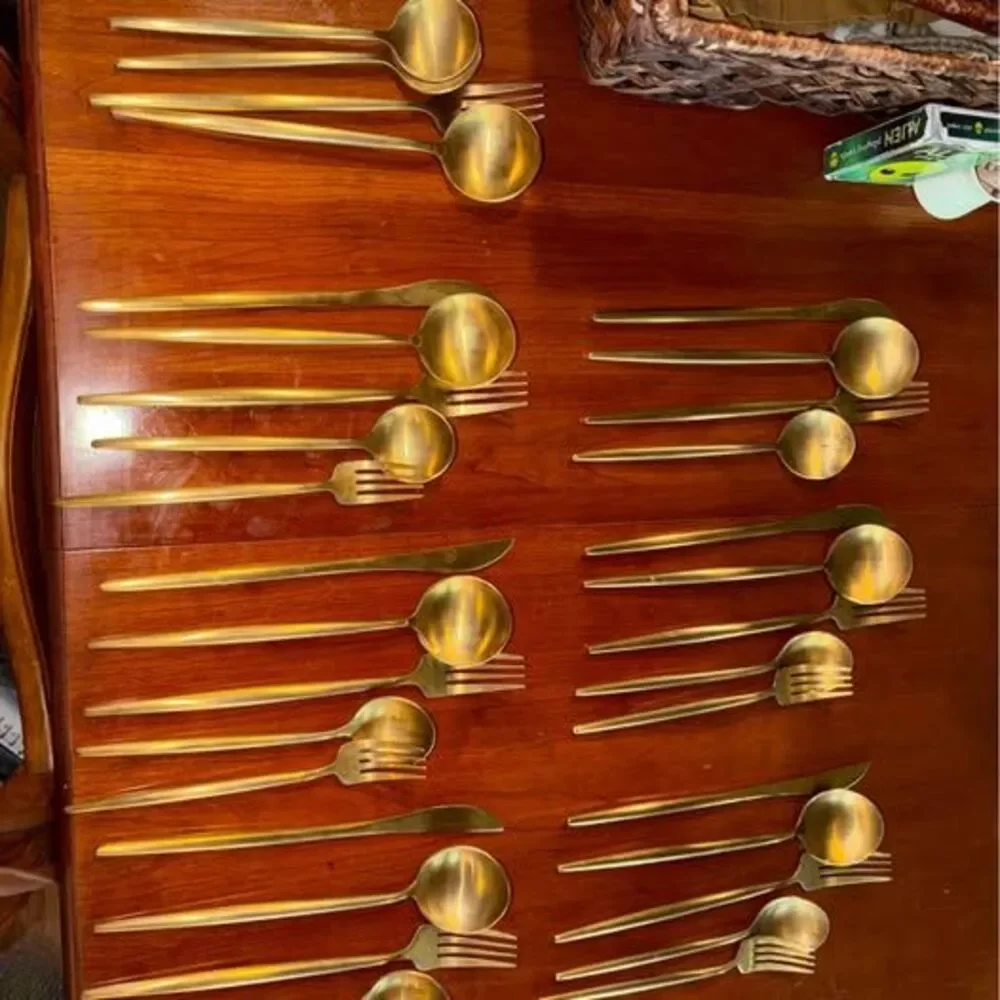 33 - Piece, Gold Flatware Set Full service of 5 or Fork and Spoon service of 12